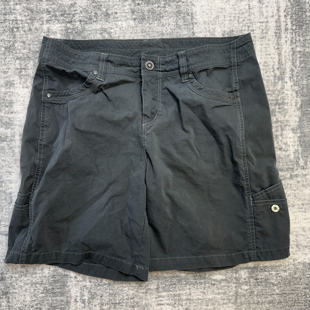 Kuhl Shorts Womens 12 Gray Cotton Canvas Stretch Cargo Hiking Camping Granola 7"
